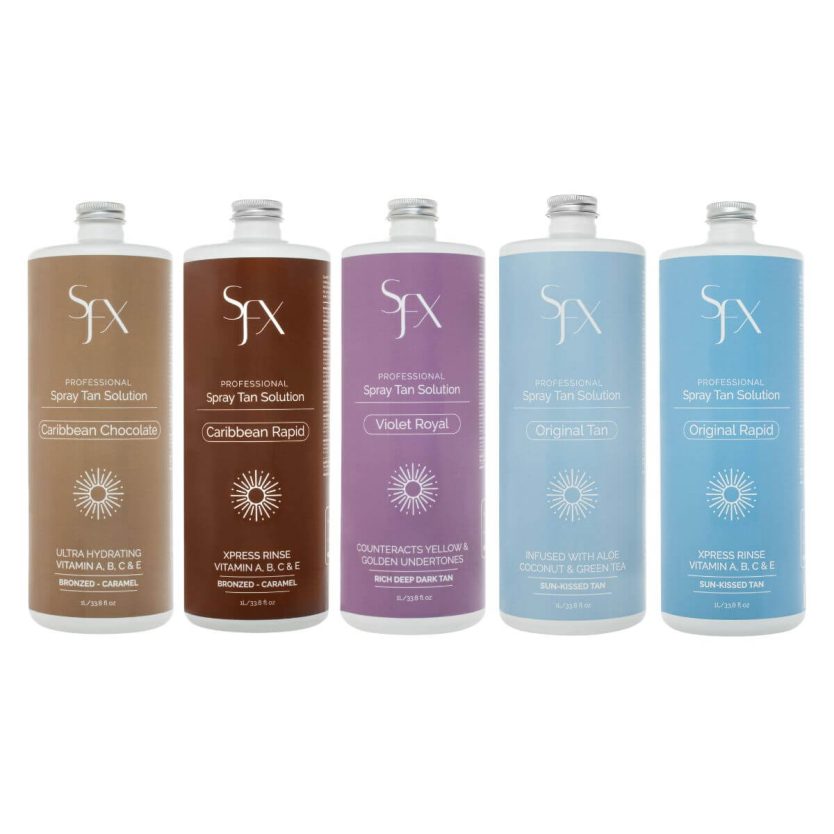 spray tan tanning solution sample pack to try 5 of sunfx most popular solution, the OG first natural spray tanner since 1999