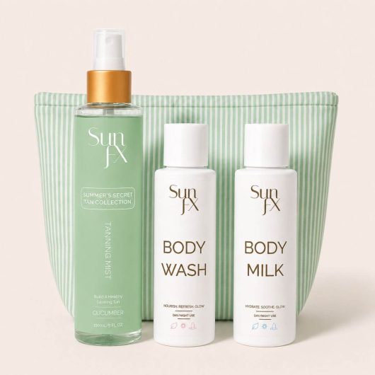 Cucumber Mist Tanning Trio Self tanning kit for first time tanner, no orange and the perfect and easiest self tanner and top up and fix a spray tan. Face tan, body and full coverage tanning.