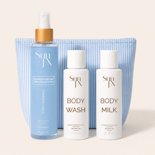Coconut Mist Tanning Trio Self tanning kit for first time tanner, no orange and the perfect and easiest self tanner and top up and fix a spray tan. Face tan, body and full coverage tanning.
