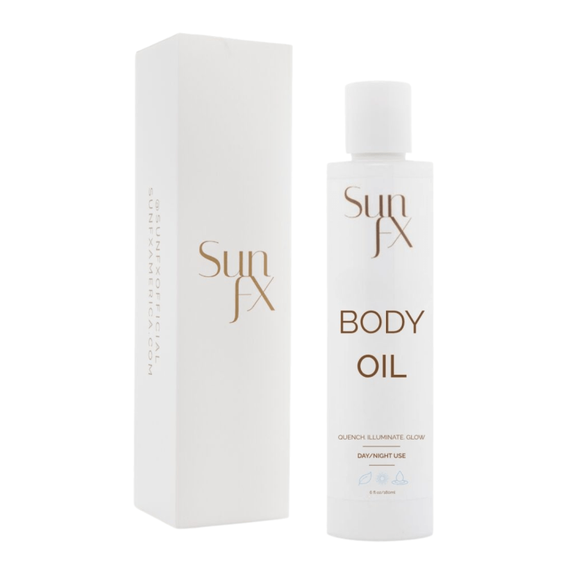 Hydrating tan safe tan extender body oil. Ultra hydrating bbody oil to keep skin young and glowing, now oily and wont transfer.