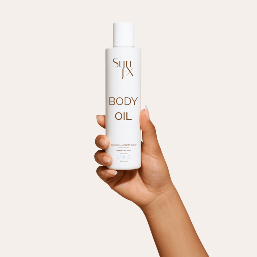 Hydrating tan safe tan extender body oil. Ultra hydrating bbody oil to keep skin young and glowing, now oily and wont transfer.