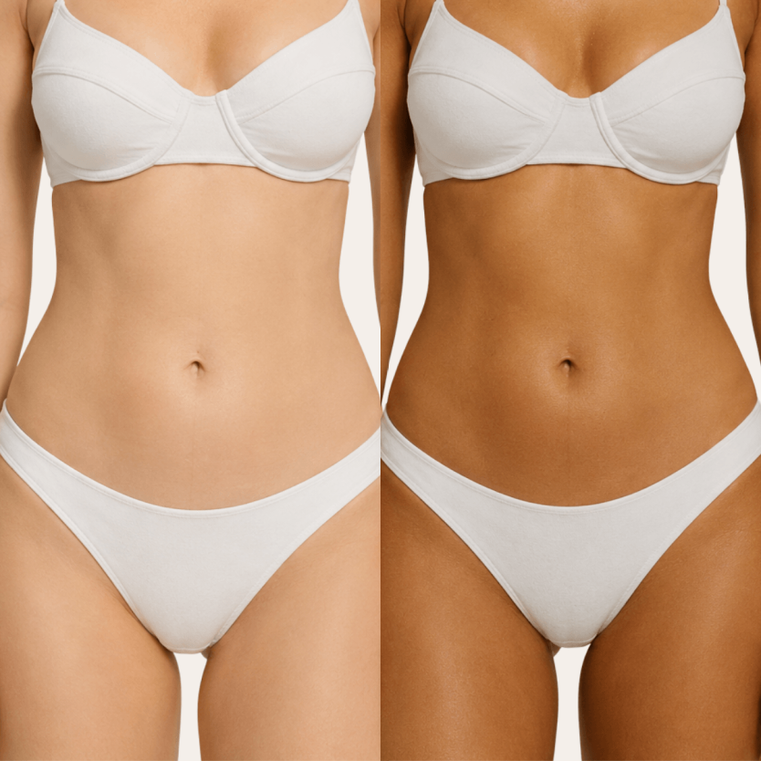 Sunfx spray tan before and after results - the best tan from a professional spray tan machine/equipment. Natural results from the best natural and organic solution.