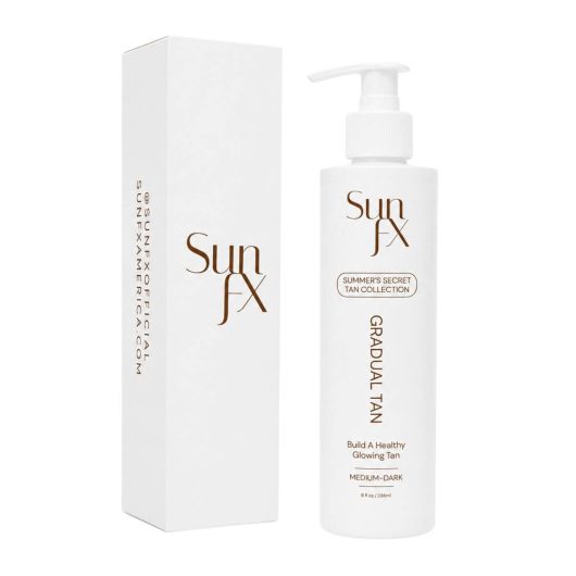 SunFX Gradual Tanner - 3 in 1 self tanner that is a hydrating lotion, tanner and tan extender for spray tan. Best lotion for building a tan thats natural looking and hydrated.