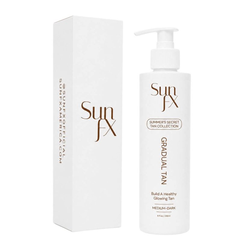SunFX Gradual Tanner - 3 in 1 self tanner that is a hydrating lotion, tanner and tan extender for spray tan. Best lotion for building a tan thats natural looking and hydrated.