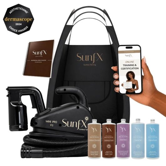 spray tan tanning certification and training with full set up for sunfx. SUnFX spray tan training and equipment package. Your one stop sunless tanning shop.
