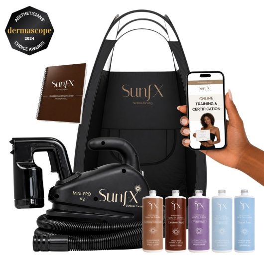 spray tan tanning certification and training with full set up for sunfx. SUnFX spray tan training and equipment package. Your one stop sunless tanning shop.