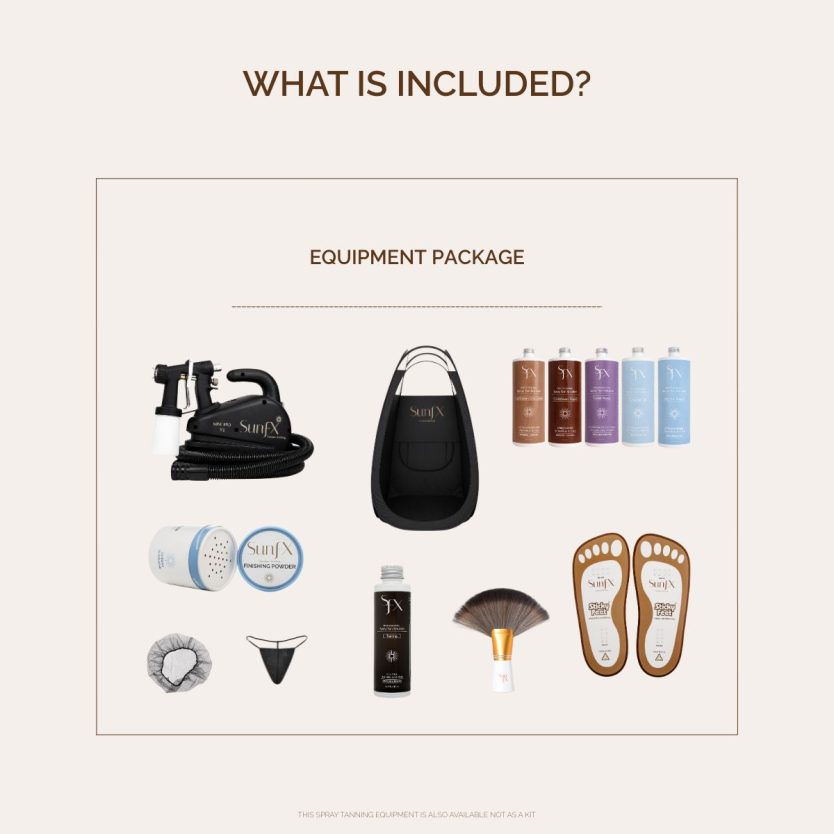 spray tan tanning certification and training with full set up for sunfx. SUnFX spray tan training and equipment package. Your one stop sunless tanning shop.