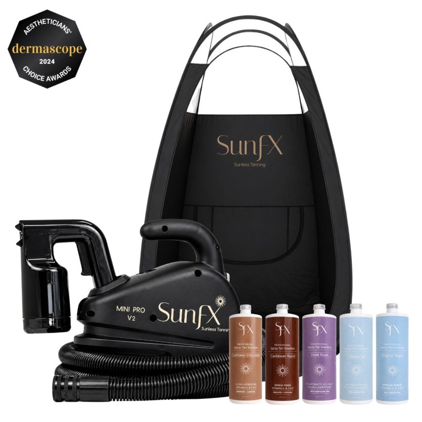 spray tan tanning certification and training with full set up for sunfx. SUnFX spray tan training and equipment package. Your one stop sunless tanning shop.