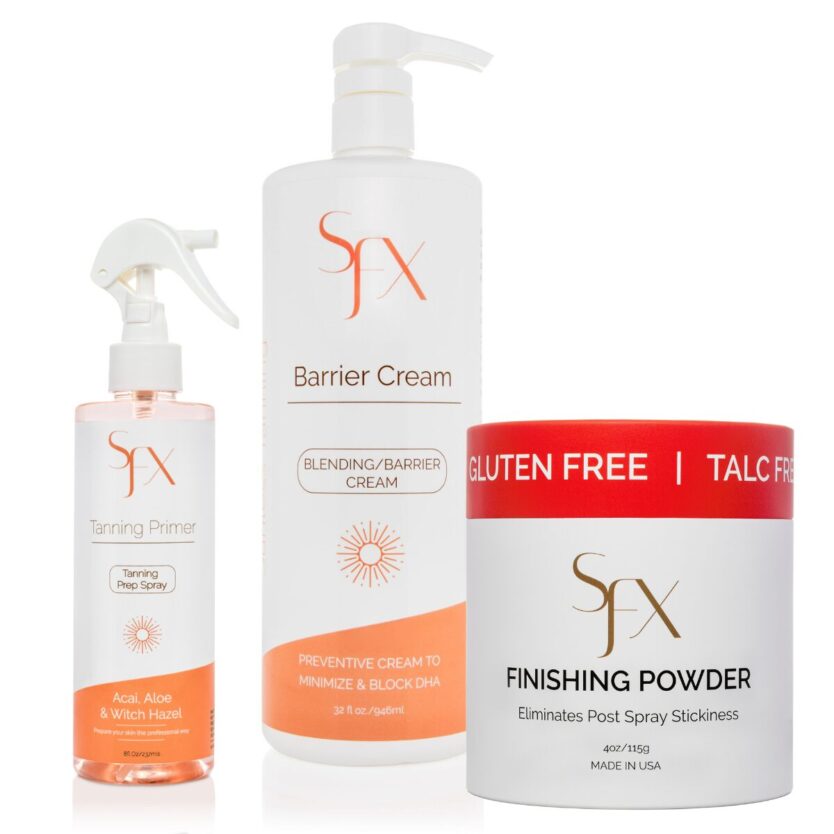 professional salon grade tanning kit finishing powder prep spray barrier tanning cream perfect for sun beds spray booths and self tanning