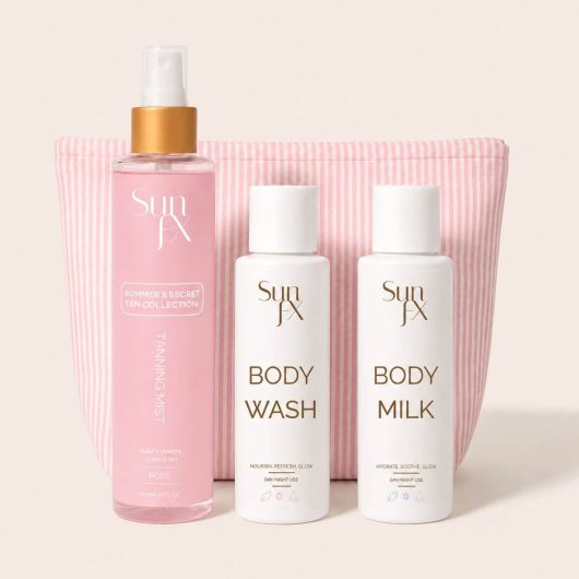 Rose Mist Tanning Trio Self tanning kit for first time tanner, no orange and the perfect and easiest self tanner and top up and fix a spray tan. Face tan, body and full coverage tanning.