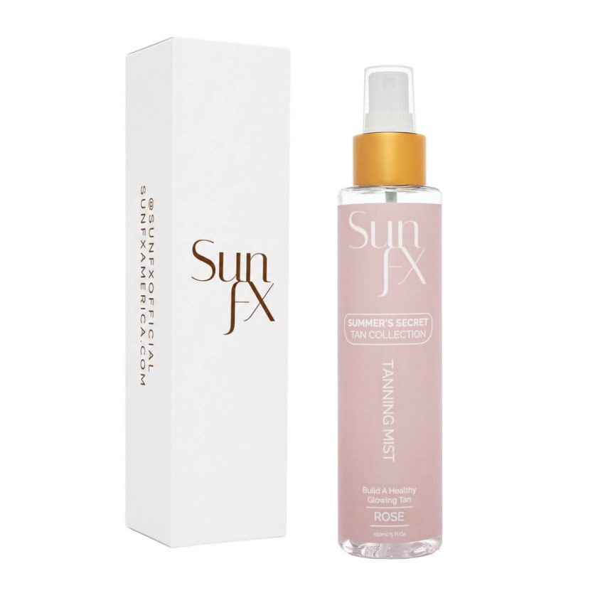 SunFX Rose Tanning Mist with Box - cute self tanning msit for all skin types, rose infused skin care tanning for clean beauty