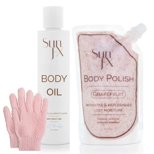 Oil for fake tan, scrub for removing and prepping for fake tan