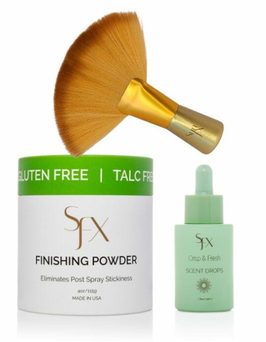 tanning finishing powder spray tan self tan get rid of stickiness and tackiness all natural makeup best selling