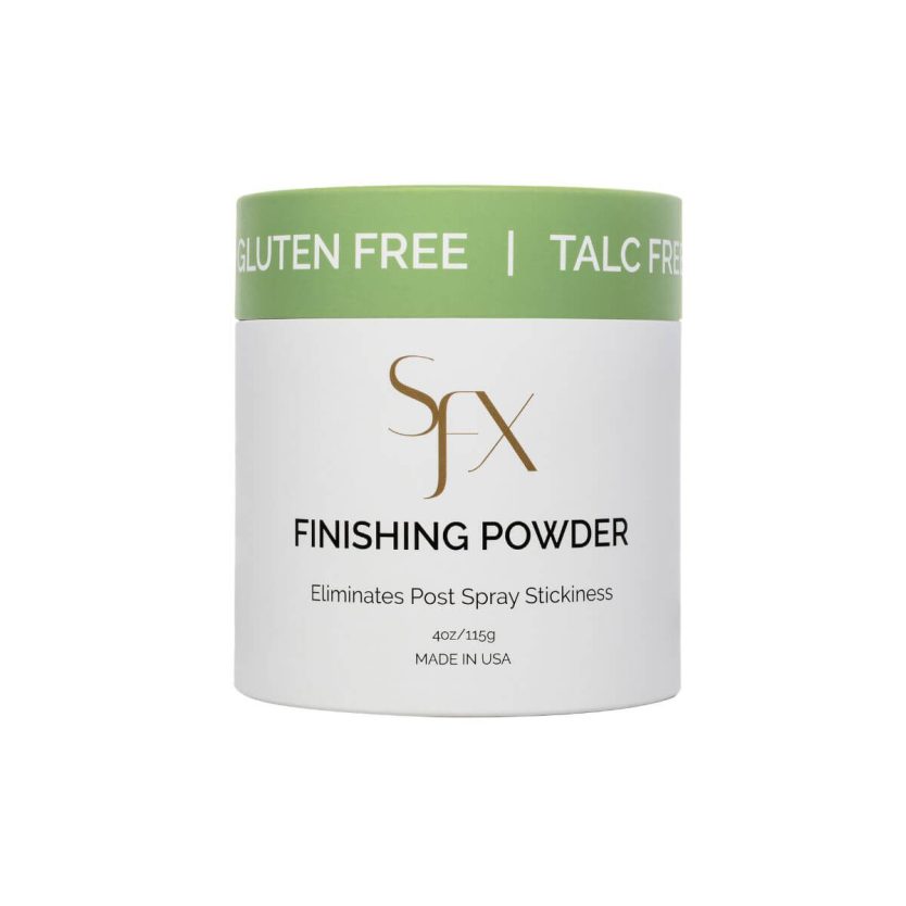 Finsihing powder sunfx best selling award winning to get rid of post spray tan stickiness. Eliminates all tanning stickiness for self tan and spray tan.