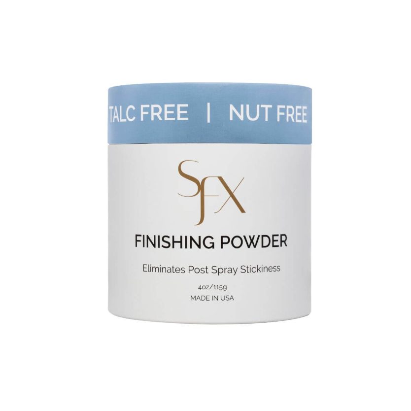 Finsihing powder sunfx best selling award winning to get rid of post spray tan stickiness. Eliminates all tanning stickiness for self tan and spray tan.