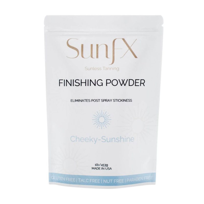 Finsihing powder sunfx best selling award winning to get rid of post spray tan stickiness. Eliminates all tanning stickiness for self tan and spray tan.