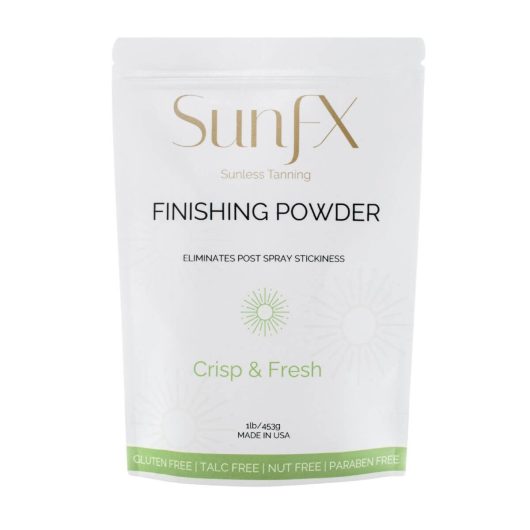 Finsihing powder sunfx best selling award winning to get rid of post spray tan stickiness. Eliminates all tanning stickiness for self tan and spray tan.
