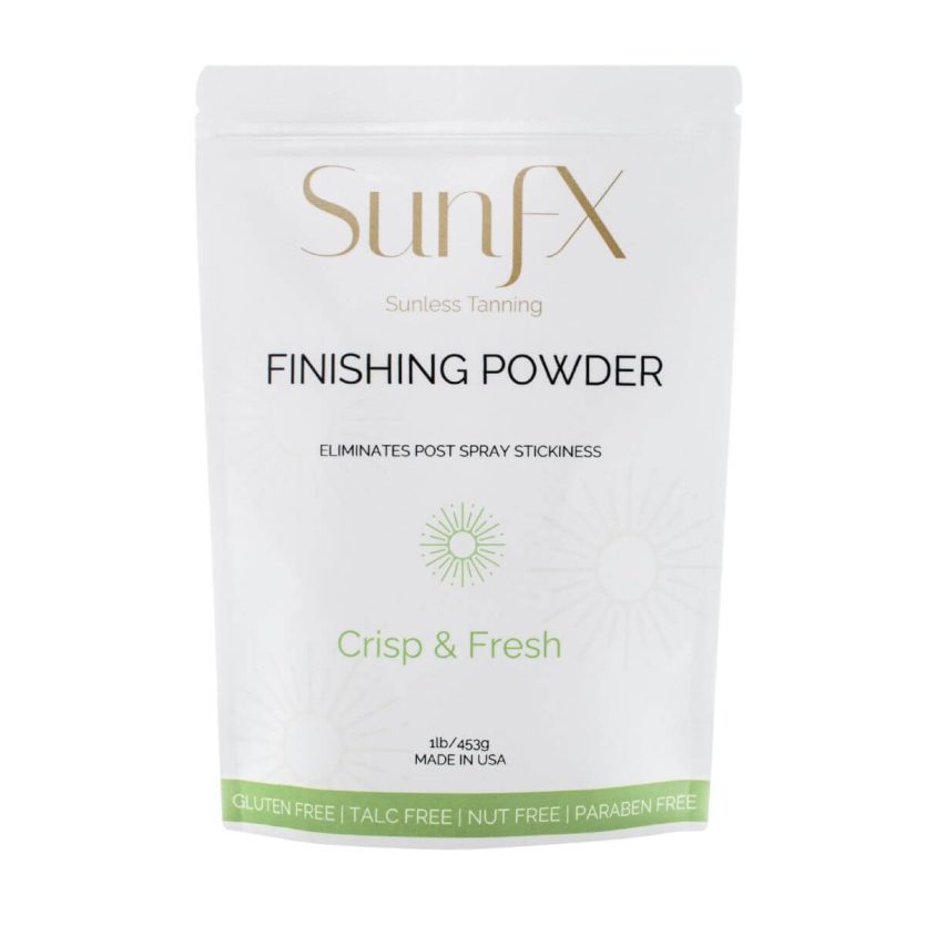 Finsihing powder sunfx best selling award winning to get rid of post spray tan stickiness. Eliminates all tanning stickiness for self tan and spray tan.