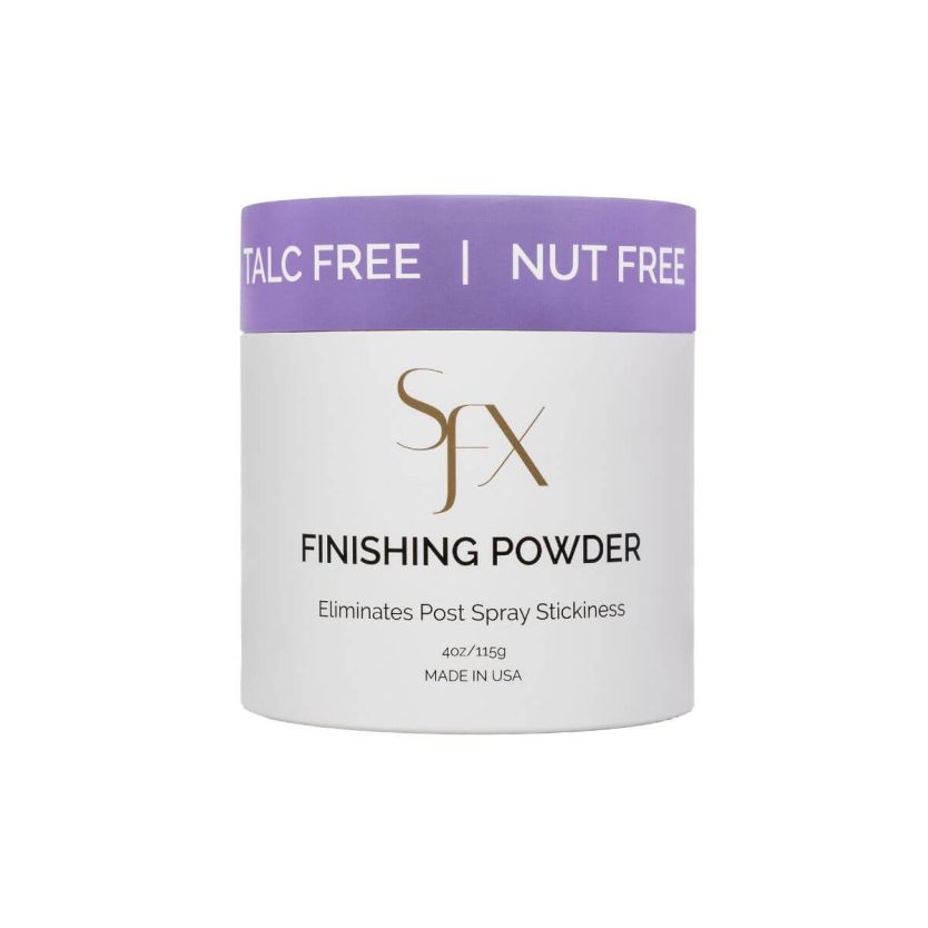 Finsihing powder sunfx best selling award winning to get rid of post spray tan stickiness. Eliminates all tanning stickiness for self tan and spray tan.