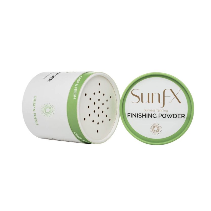 Finsihing powder sunfx best selling award winning to get rid of post spray tan stickiness. Eliminates all tanning stickiness for self tan and spray tan.