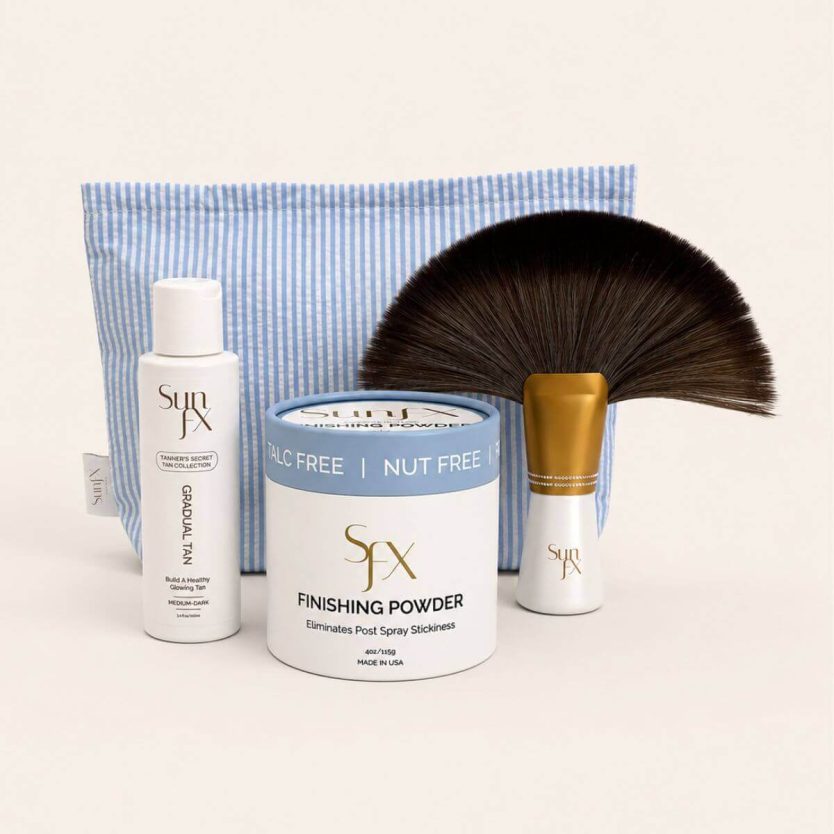 SunFX Setting Powder - Post Spray Tan Finishing Veil, Sunless Tanning Dusting Powder, Translucent Shimmer, Talcless Body Glow For Self Tanner, Spray Tan Powder - Cheeky-Sunshine, 4 Ounce (Pack of 1)