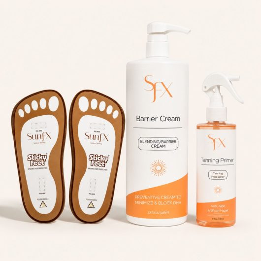Professional Prep kit - barrier cream, prep spray, sticky feet. Sunfx trade marked sticky feet