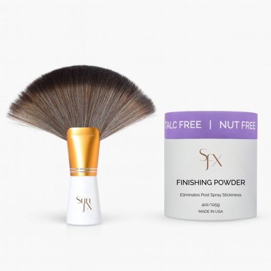 Powder, Scent Drops and brush for spray tanning and self tanning