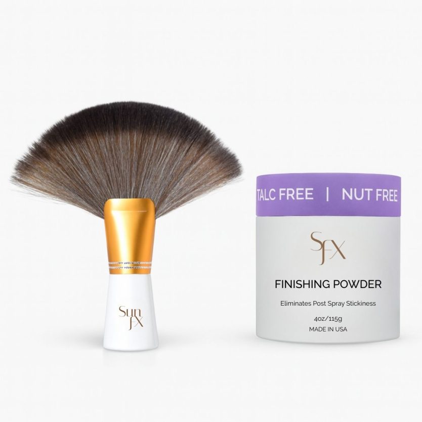 Powder, Scent Drops and brush for spray tanning and self tanning
